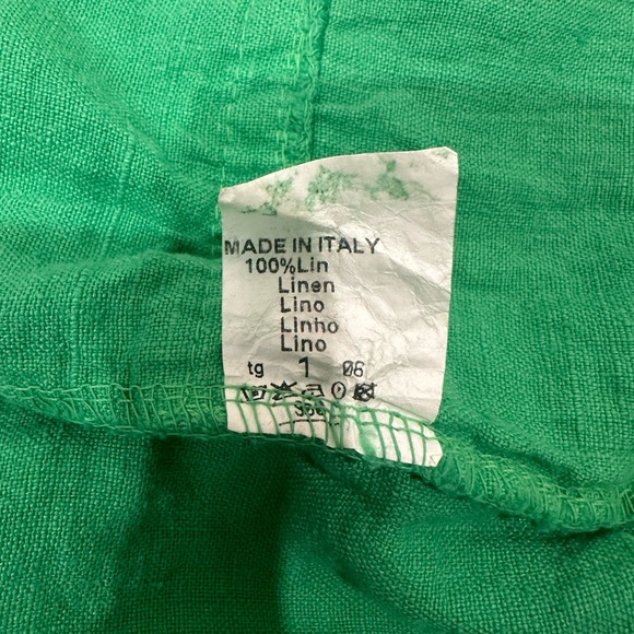 LaBass Tunic  Women Short Sleeve Embroidered Green 100% Linen Italy One Size - Picture 9 of 11